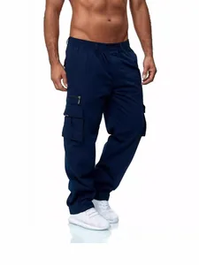 Pantalon cargo bleu marine pour homme avec poches multiples et coupe décontractée