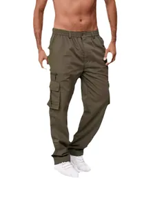 Pantalon cargo décontracté pour homme coupe droite et large avec plusieurs poches olive