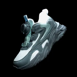 Breathable mesh children's sports sneakers with rotary dial lacing and non-slip sole for students