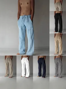 Pantalon Décontracté en Lin et Coton pour Hommes Coupe Ample Mince avec Cordon et Taille Élastique été