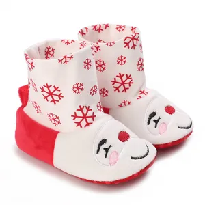 Zapatos de Aprendizaje para Bebé Navidad Muñeco de Nieve Antideslizantes Suela Blanda Lona Forro Polar Invierno Cálidos Calcetines Zapatos Rojo Blanco