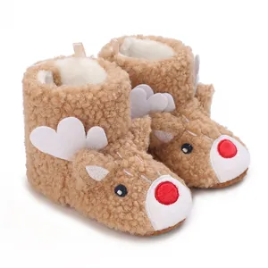 Zapatos de Primeros Pasos para Bebé Reno Forro Polar Coral Botas de Invierno Cálidas Dibujos Animales Antideslizante Suela Blanda
