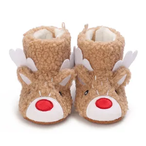 Botas calientes para bebé con diseño de reno, material de forro polar suave
