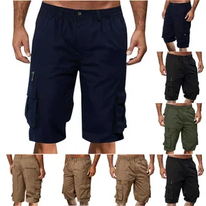 Multi-color men's cargo shorts with functional pockets and a loose fit for outdoor leisure.