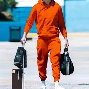 Conjunto masculino de sudadera con capucha y pantalón de chándal naranja forrado