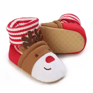 Warme Baby-Winterstiefel mit weicher Sohle und süßem Weihnachtsrentier-Design für Kleinkinder