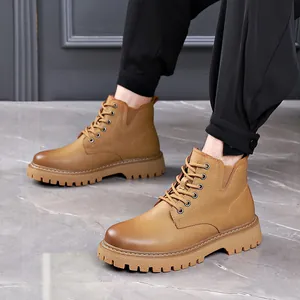 Stylish men's tan work boots with durable non-slip lug sole for casual outdoor wear