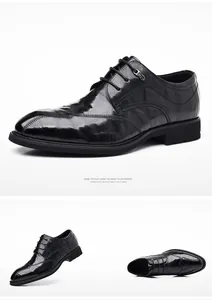Multi-angle view of classic black genuine leather business oxfords with pointed toe