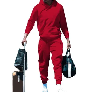 Conjunto de sudadera con capucha y joggers rojos para hombre, chándal casual