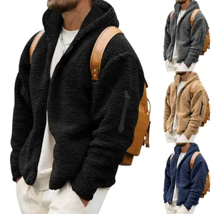 Giacca in pile teddy con cappuccio da uomo in nero, grigio, kaki e blu navy scuro