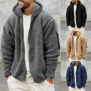 Giacca calda in pile con cappuccio da uomo disponibile in grigio, nero, kaki e blu navy