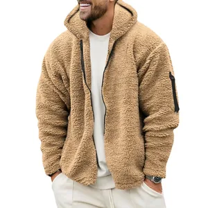 Giacca da uomo in pile con cappuccio, calda e morbida per l'autunno e l'inverno