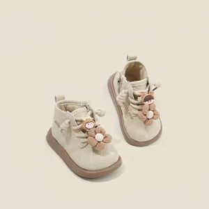 Bottes en Cuir Matelassé pour Bébés Filles Style Coréen Antidérapantes Doublées en Polaire Chaussures de Marche Baskets Mode