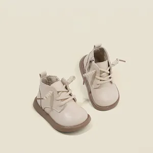 Toddler Baby Boots Microfiber Leather Soft Sole Non-slip Side Zipper Korean Style Casual Walking Shoes For Boys Girls