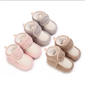 Infant Baby First Walkers Fleece Warm Winter Shoes Solid Color Hook-and-loop Non-slip Soft Sole Prewalker Shoes For Boys Girls