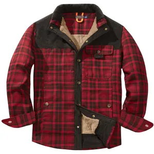 Veste en flanelle à carreaux rouge pour homme avec doublure polaire chaude