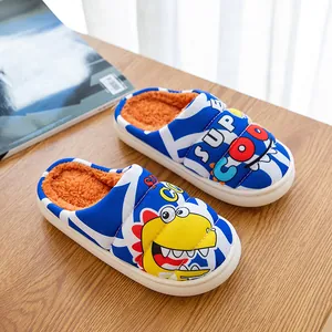 Kinder Winter Cartoon Dinosaurier Baumwoll Hausschuhe Warm Plüschfutter Rutschfeste Indoor Hausschuhe Für Jungen Mädchen