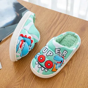 Bequeme Kinderhausschuhe mit Cartoon-Dinosaurier-Motiv, warmem Futter und rutschfester Sohle