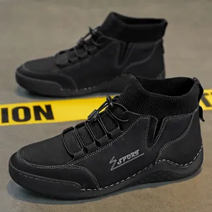 Stylish black men's British Martin boots with octopus sock ankle and sport detail