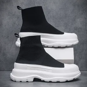 Heren Hoge Top Sok Sneakers Ademend Mesh Gebreid Bovenwerk Dikke Zool Hoogteverhogend Slip-on Casual Mode Sportschoenen