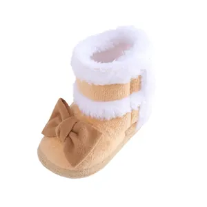 Botas cálidas de forro polar para recién nacidos con lazo y suela blanda invierno