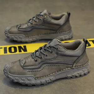 Chaussures Décontractées pour Hommes Cousues à Main PU Caoutchouc Mode Extérieure Sneakers Plates Respirantes Antidérapantes