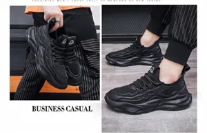 Dettaglio di sneakers dad nere in mesh traspirante da uomo con design moderno a suola spessa