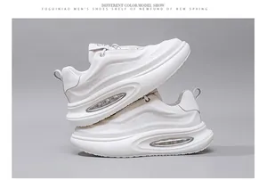 White genuine leather men's chunky sneakers with breathable detail and air cushion.