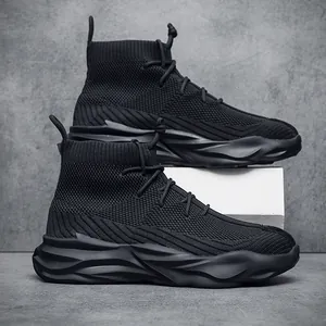 Men High Top Sock Sneakers Breathable Mesh Sports Casual Shoes Lightweight Thick Sole Walking Shoes Trendy Fashion Sneakers