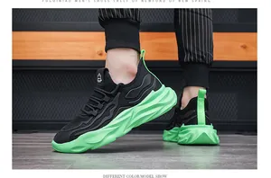 Sneaker dad chunky traspiranti in mesh nero e verde neon da uomo, stile trendy casual