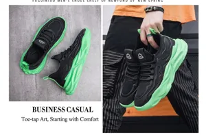 Sneaker dad shoe traspiranti da uomo in nero e verde neon con suola ondulata