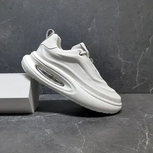 Side view detail of white genuine leather chunky sneakers for men with air cushion