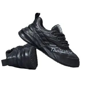 Sneakers casual da uomo in pelle trapuntata nera con suola spessa dal design sportivo