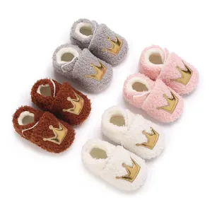 Newborn Baby Winter Warm Prewalker Shoes Fleece Lined Anti-Slip Soft Sole Mid-Calf Canvas Boots For Infants