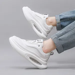 Premium white leather sneakers for men with breathable mesh and thick soles
