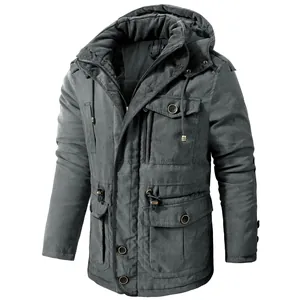 Parka d'hiver pour homme avec capuche rembourrée gris foncé, manteau d'extérieur chaud