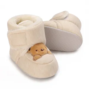 Botas de invierno para bebé con forro polar, bordado de perrito y suela blanda suave