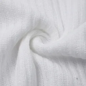 Close-up macro view showing the soft texture of white ribbed knit fabric for men's sweaters