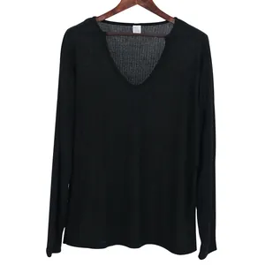 Macro detail of breathable ribbed fabric on black long-sleeved V-neck knit shirt for men
