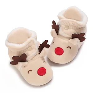 Adorable reindeer baby snow boots with warm fleece lining in beige