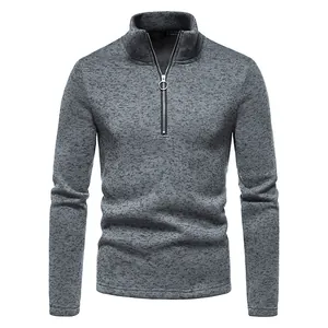 Men Half Zip Stand Collar Sweatshirt Fleece Lined Winter Pullover Solid Color Casual Long Sleeve Thermal Top