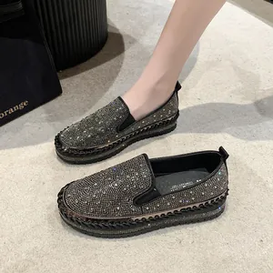 Mocassini platform con strass da donna, scarpe slip-on casual eleganti per il tempo libero