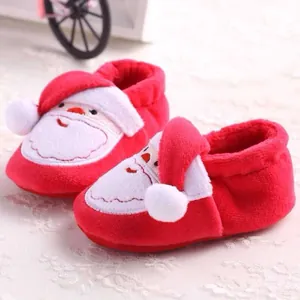 Cute Santa Claus baby winter plush boots with thick fleece lining for warmth