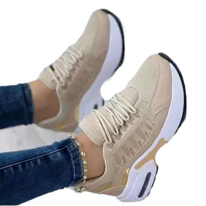Stylische beige Damen-Chunky-Sneaker mit atmungsaktivem Mesh und Plateausohle