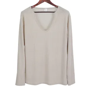 Detailed view of lightweight men's V-neck ribbed knit long-sleeved T-shirt