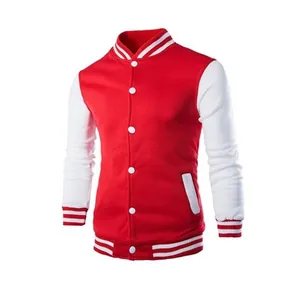 Klassieke rood-witte varsity honkbaljas met gestreepte kraag en manchetten voor heren