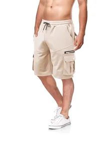 Lockere beige Herren-Cargo-Shorts für den Sommer mit mehreren Taschen und Kordelzug
