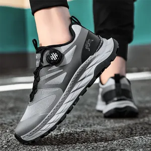 Zapatillas de Running de Malla Transpirable para Hombre Sneakers Deportivas Ligeras con Hebilla Giratoria de Tela de Seda de Hielo