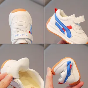 Sneaker per neonati con suola morbida antiscivolo in pelle impermeabile per bimbi