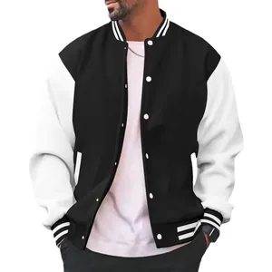 Klassiek zwart-wit varsity jack voor heren met gestreepte details